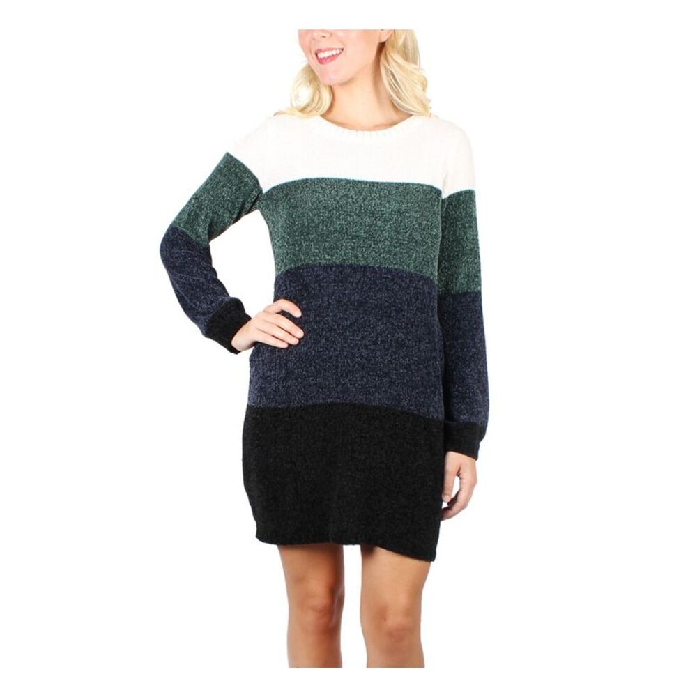 CRYSTAL DOLLS Womens Sheath Above The Knee Dress Long Sleeve Jewel Neck